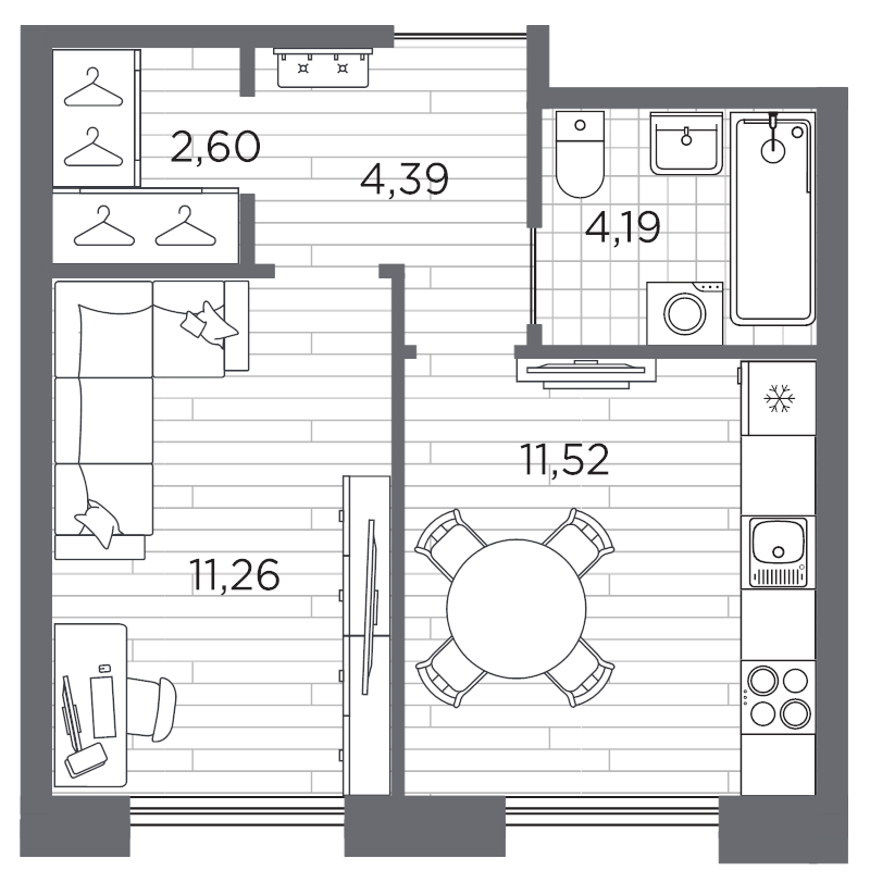 1-комнатная квартира, 33.96 м² в ЖК "Галерная гавань" - планировка, фото №1