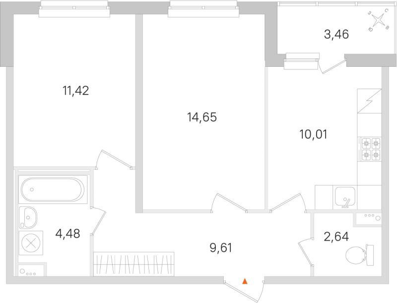 2-комнатная квартира, 52.81 м² в ЖК "Ясно.Янино" - планировка, фото №1