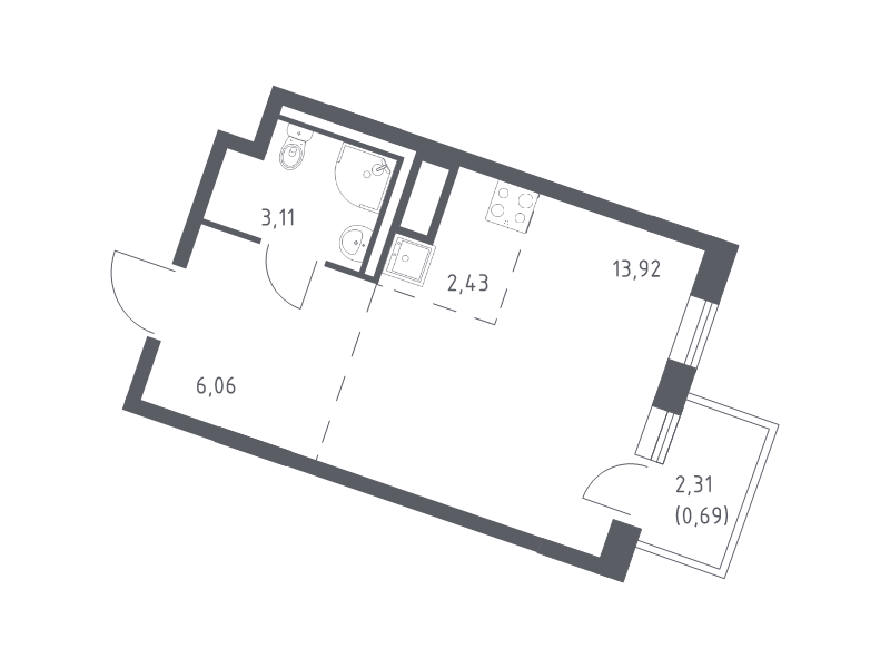 Квартира-студия, 26.21 м² - планировка, фото №1
