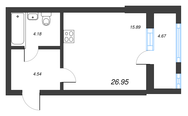 Квартира-студия, 26.4 м² в ЖК "Расцветай в Янино" - планировка, фото №1