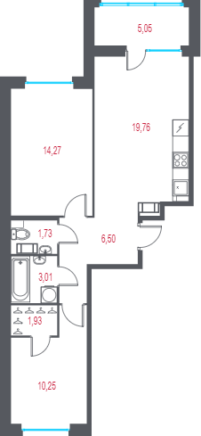 3-комнатная (Евро) квартира, 58.97 м² в ЖК "Город-спутник Южный" - планировка, фото №1