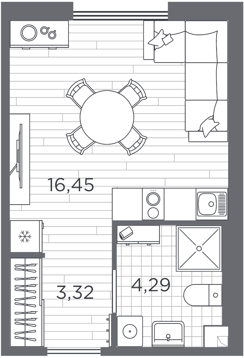 Квартира-студия, 24.06 м² в ЖК "PLUS Пулковский" - планировка, фото №1