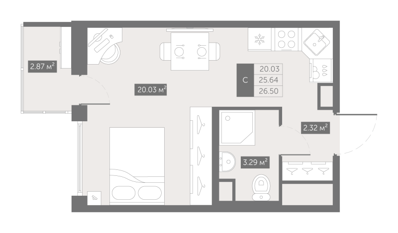 Квартира-студия, 26.5 м² в ЖК "UP-квартал Новый Московский" - планировка, фото №1
