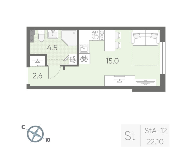 Квартира-студия, 22.1 м² в ЖК "Пулково Lake" - планировка, фото №1
