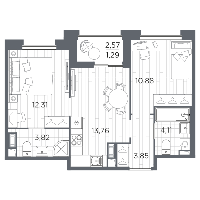 2-комнатная квартира, 50.02 м² в ЖК "Оптимист" - планировка, фото №1