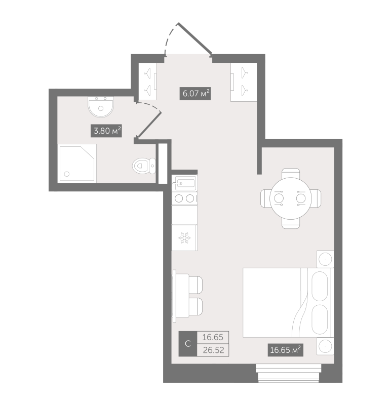 Квартира-студия, 26.52 м² в ЖК "Zoom Черная речка" - планировка, фото №1