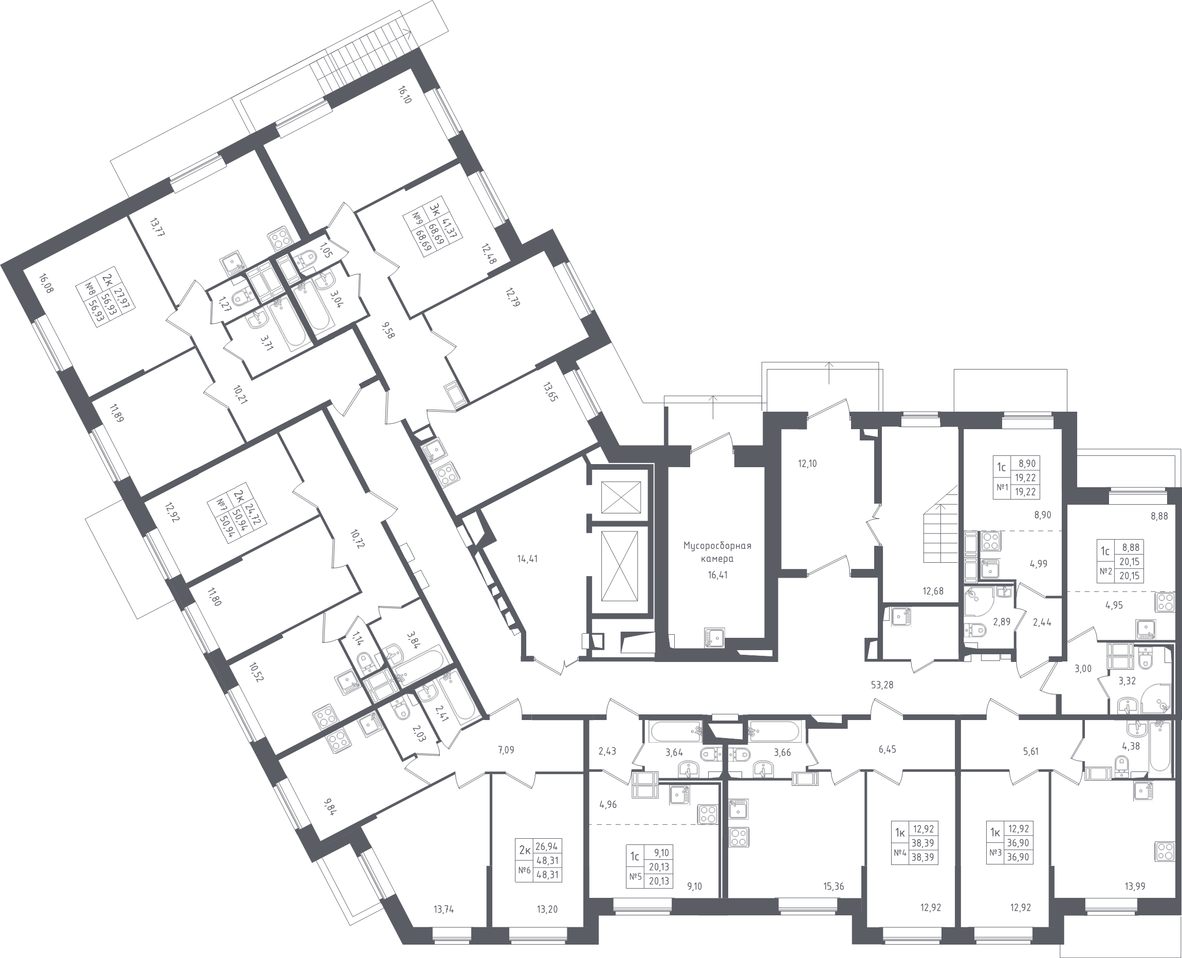 2-комнатная квартира, 50.94 м² - планировка этажа