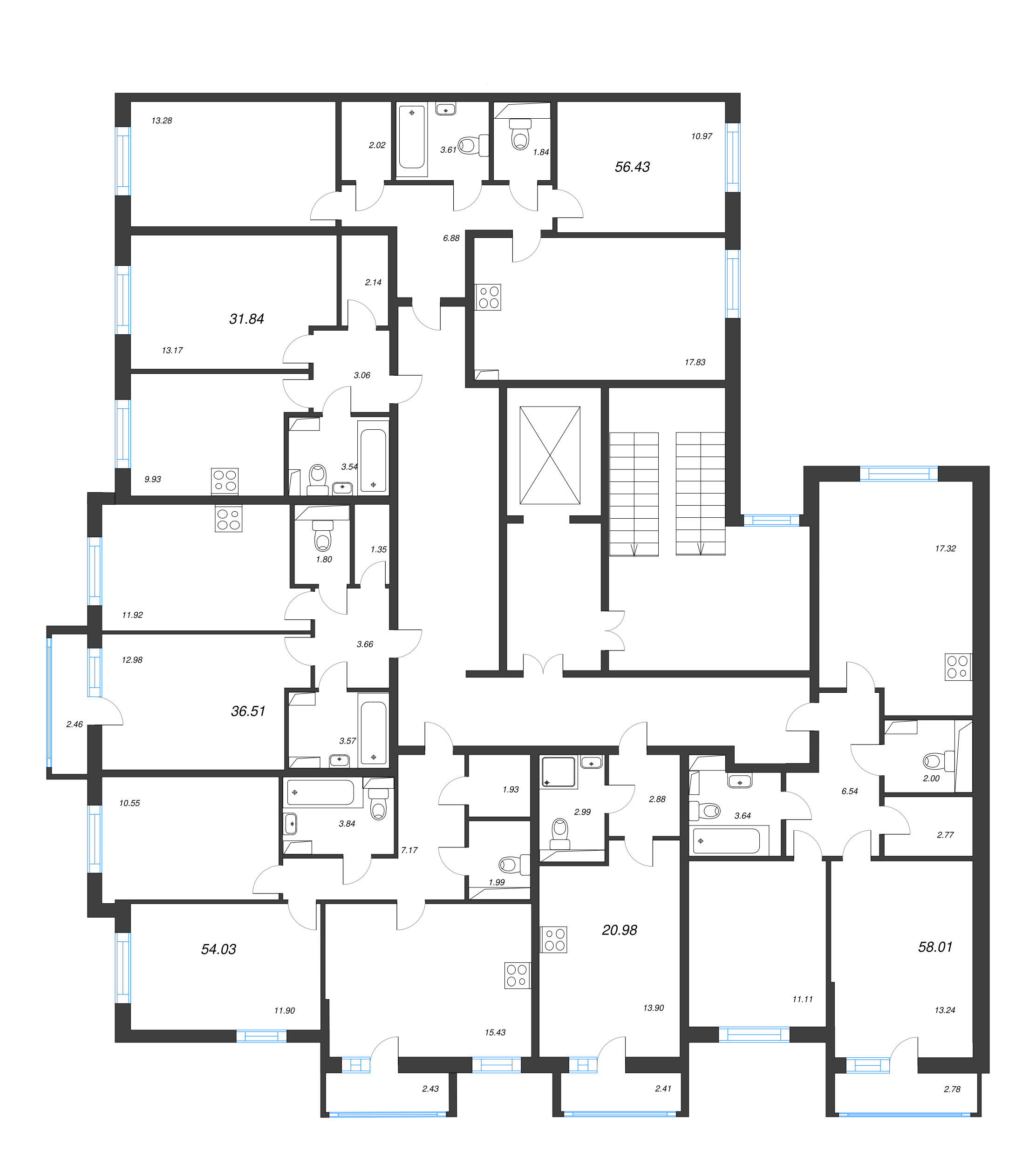 1-комнатная квартира, 31.84 м² - планировка этажа