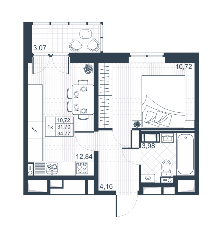 1-комнатная квартира, 31.5 м² в ЖК "Ново-Антропшино" - планировка, фото №1