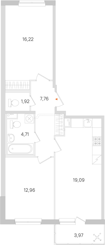 3-комнатная (Евро) квартира, 62.66 м² в ЖК "Ясно.Янино" - планировка, фото №1