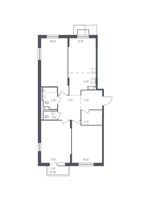 4-комнатная (Евро) квартира, 94.5 м² - планировка, фото №1
