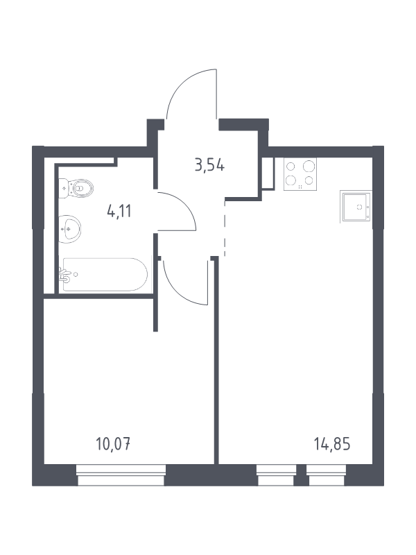 1-комнатная квартира, 32.57 м² в ЖК "Невская Долина" - планировка, фото №1