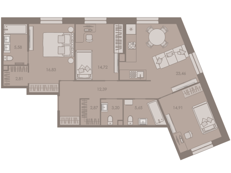 4-комнатная (Евро) квартира, 102.8 м² - планировка, фото №1