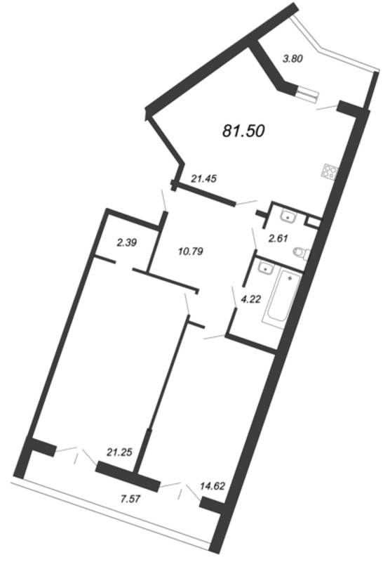 3-комнатная (Евро) квартира, 81.5 м² в ЖК "Ariosto" - планировка, фото №1