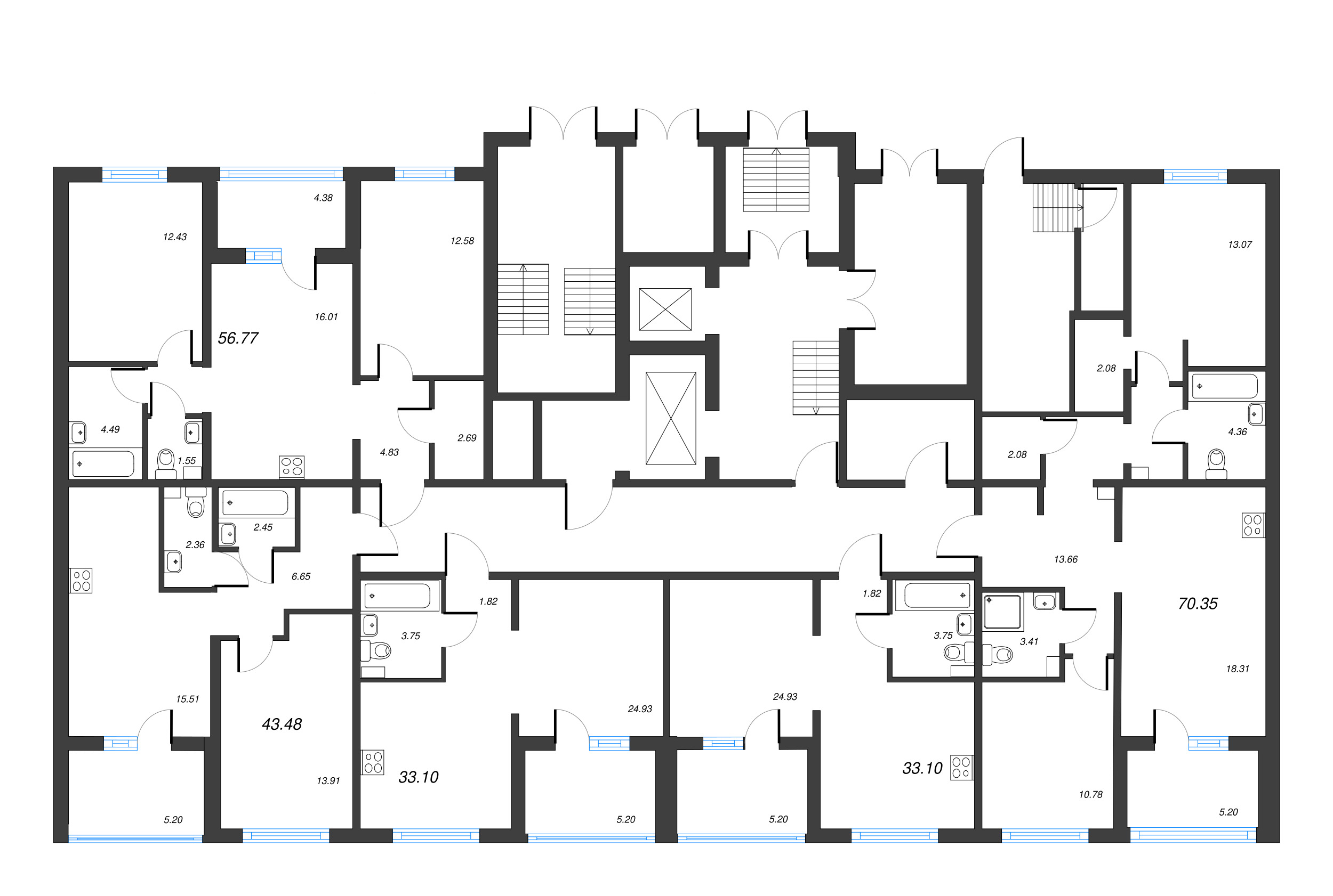 Квартира-студия, 33.1 м² в ЖК "ЛесArt" - планировка этажа