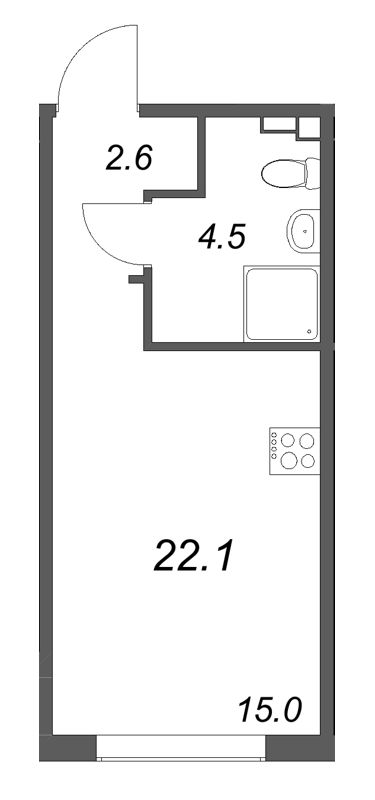 Квартира-студия, 22.1 м² в ЖК "Пулково Lake" - планировка, фото №1