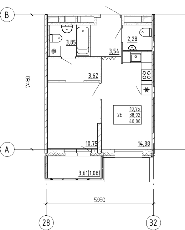 1-комнатная квартира, 40 м² в ЖК "UP-квартал "Воронцовский"" - планировка, фото №1