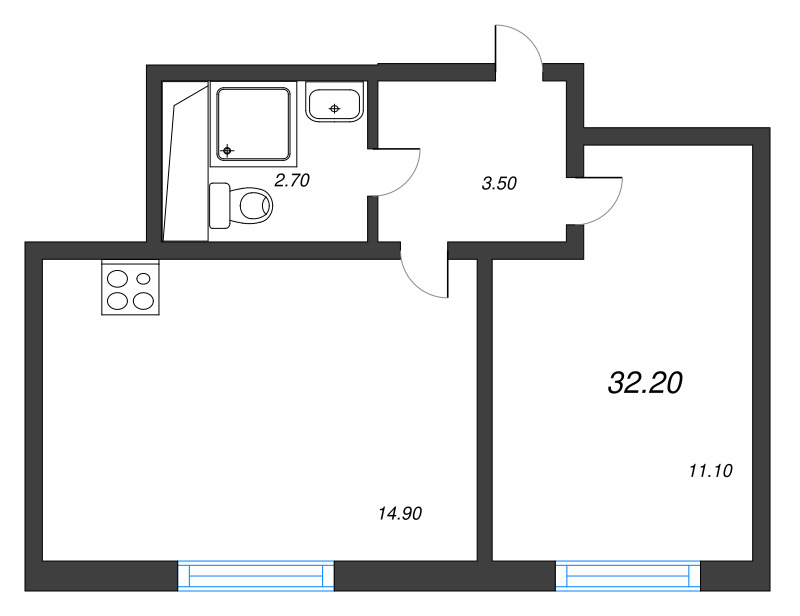 1-комнатная квартира, 31 м² в ЖК "ЛСР. Ржевский парк" - планировка, фото №1