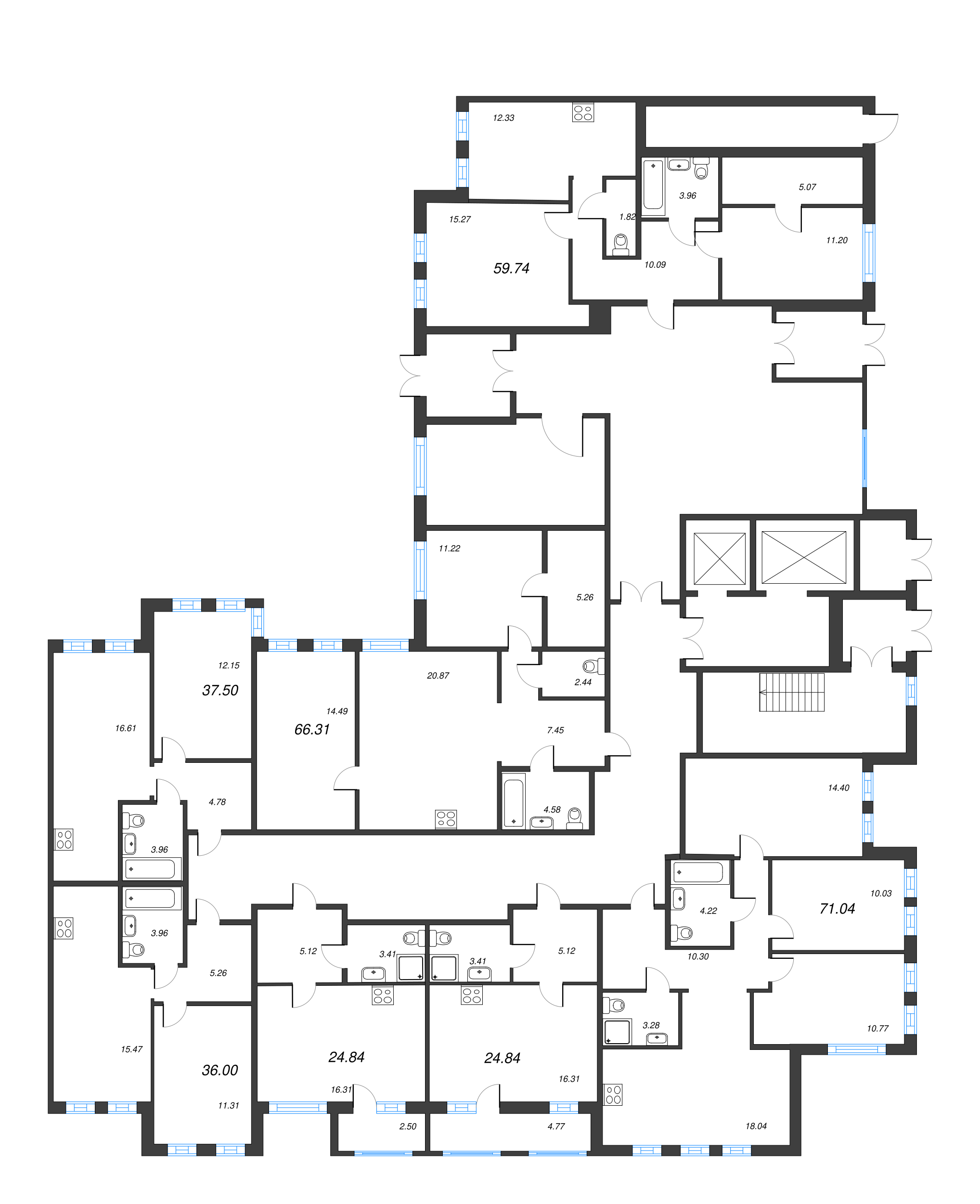 4-комнатная (Евро) квартира, 70.1 м² - планировка этажа