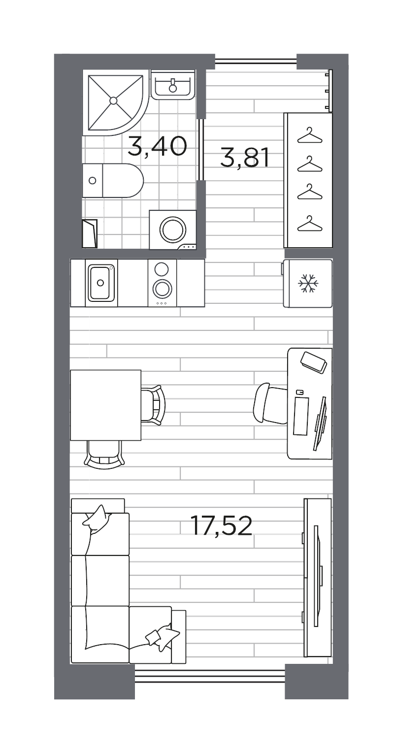 Квартира-студия, 24.73 м² в ЖК "Сезоны" - планировка, фото №1