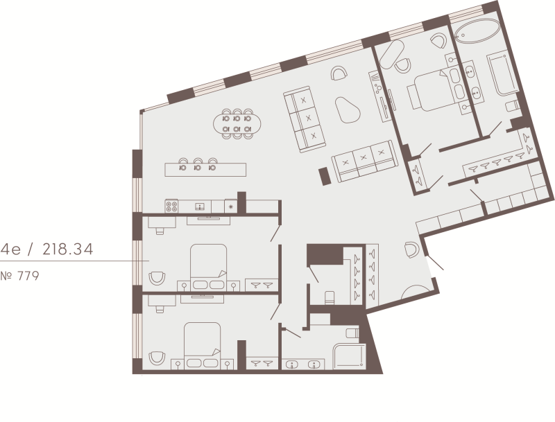 4-комнатная (Евро) квартира, 218.34 м² в ЖК "17/33 Петровский остров" - планировка, фото №1