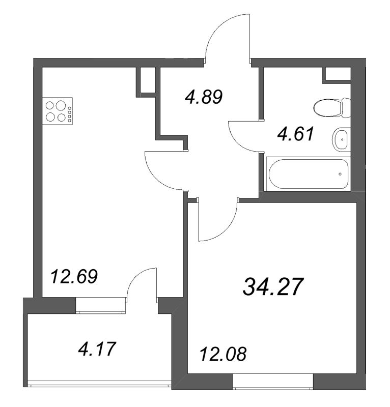 1-комнатная квартира, 34.27 м² в ЖК "ЮгТаун" - планировка, фото №1