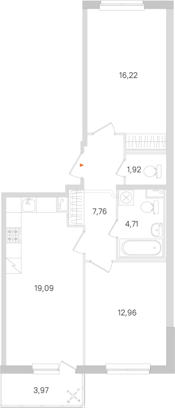 3-комнатная (Евро) квартира, 62.66 м² в ЖК "Ясно.Янино" - планировка, фото №1