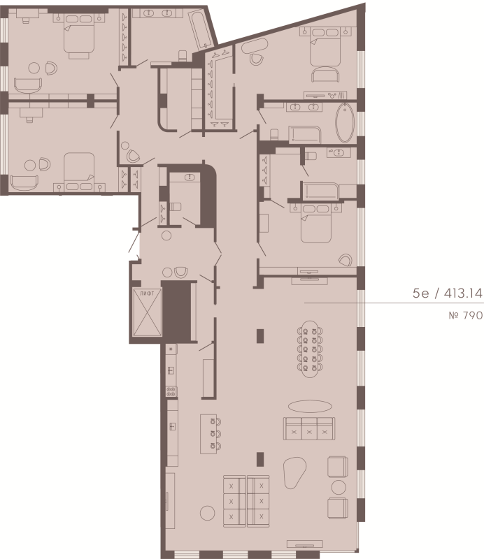 5-комнатная (Евро) квартира, 413.14 м² в ЖК "17/33 Петровский остров" - планировка, фото №1