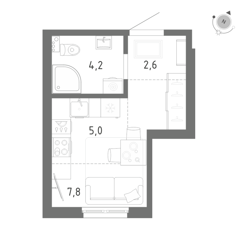 Квартира-студия, 19.6 м² - планировка, фото №1
