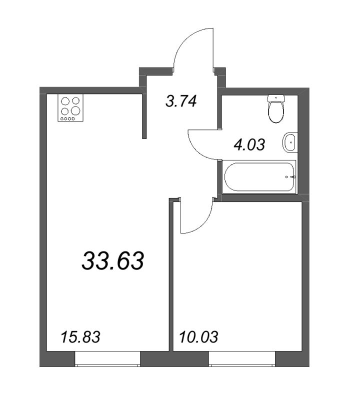 2-комнатная (Евро) квартира, 33.63 м² в ЖК "Новые горизонты" - планировка, фото №1