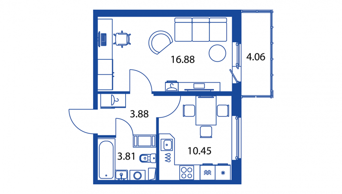 1-комнатная квартира, 35.02 м² в ЖК "Полис ЛАВрики" - планировка, фото №1