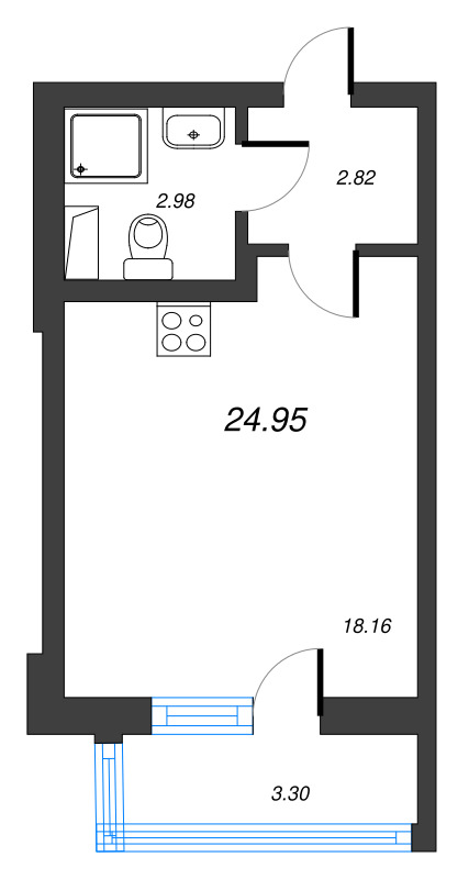 Квартира-студия, 24.95 м² в ЖК "Лето" - планировка, фото №1