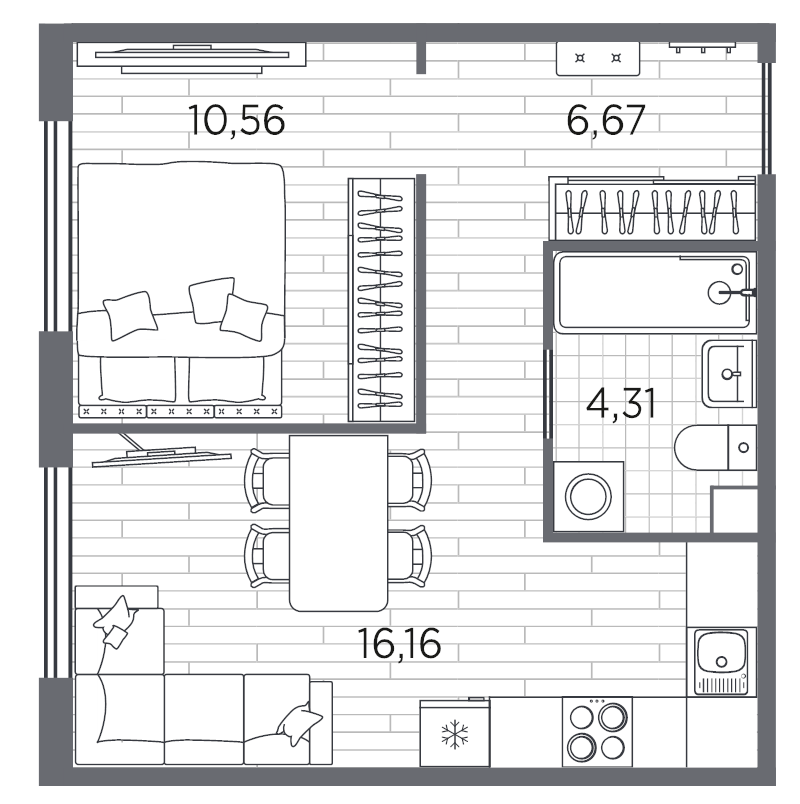1-комнатная квартира, 38 м² в ЖК "Плюс Пулковский" - планировка, фото №1