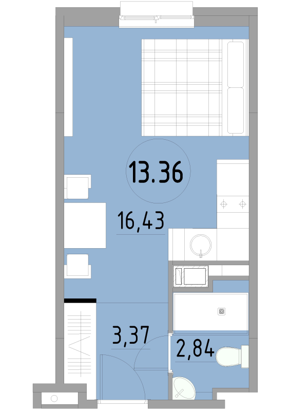 Квартира-студия, 22.64 м² - планировка, фото №1