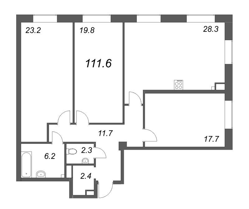 4-комнатная (Евро) квартира, 112.5 м² - планировка, фото №1