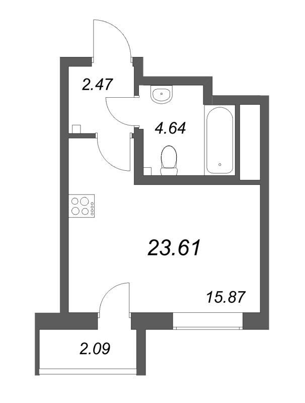 Квартира-студия, 23.61 м² - планировка, фото №1