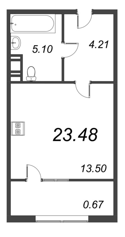 Квартира-студия, 23.48 м² в ЖК "Pixel" - планировка, фото №1