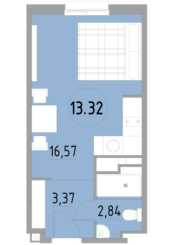 Квартира-студия, 22.78 м² - планировка, фото №1