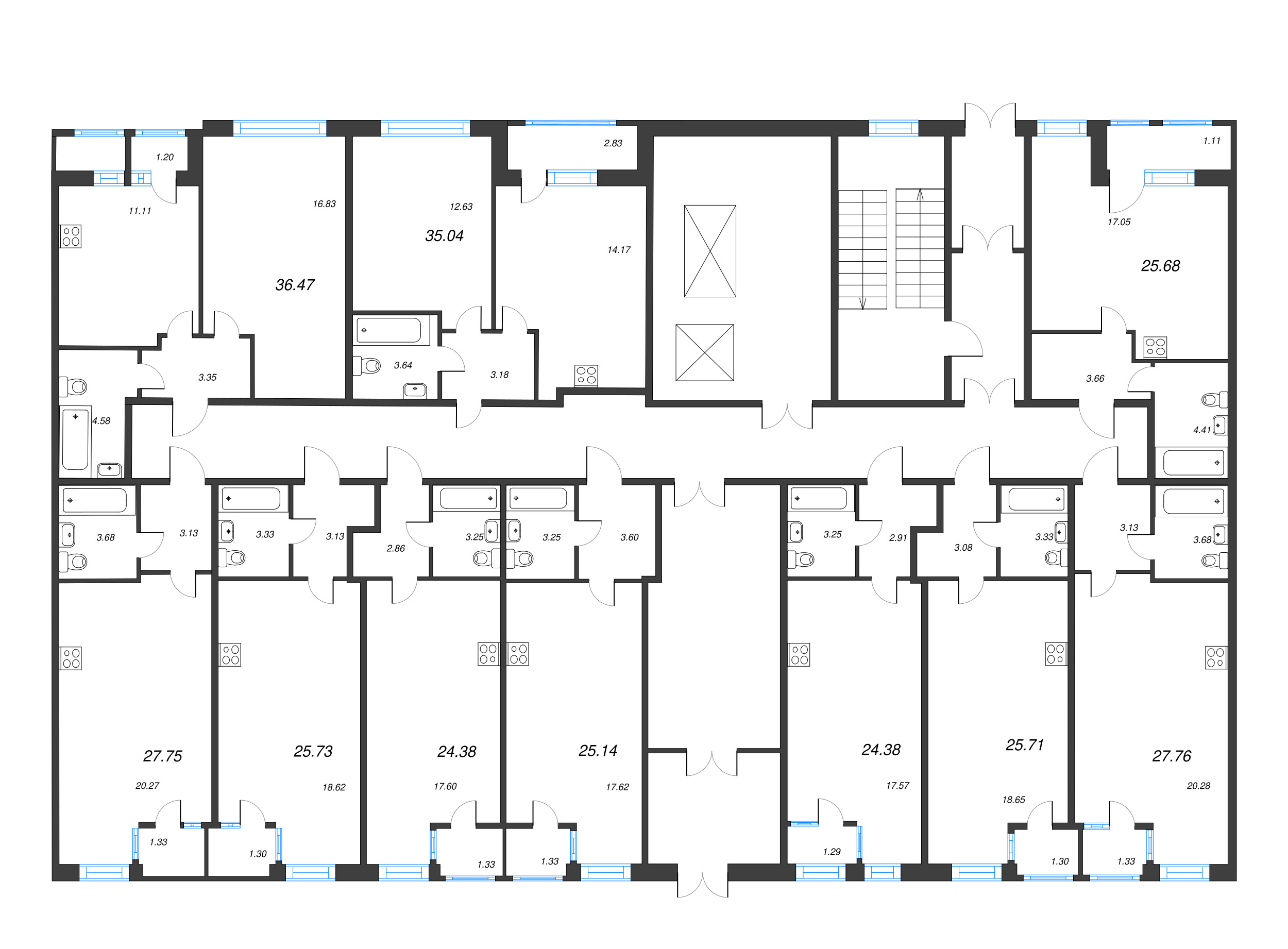 Квартира-студия, 24.7 м² - планировка этажа
