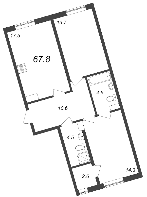 2-комнатная квартира, 67.8 м² в ЖК "Domino Premium" - планировка, фото №1
