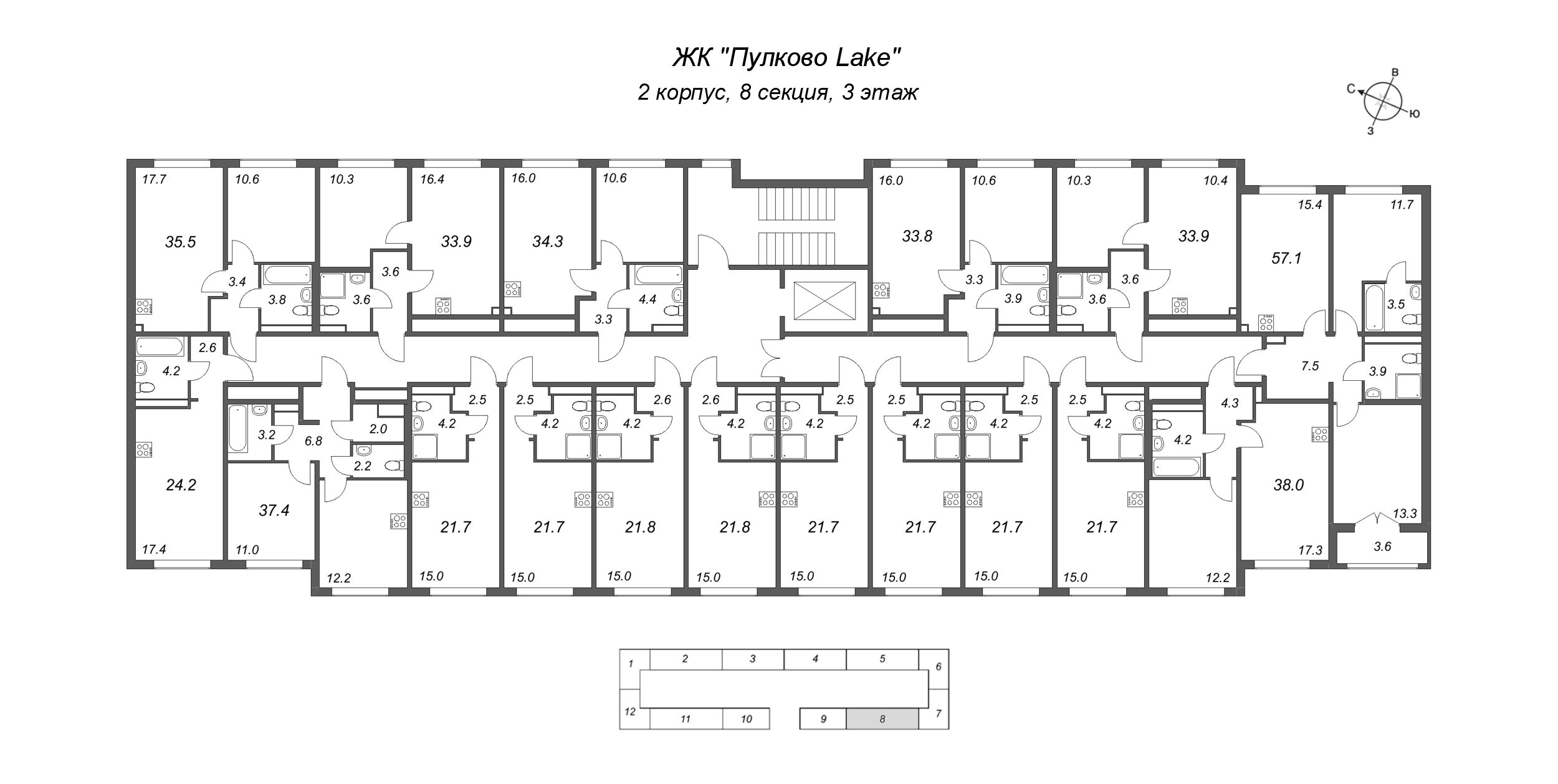 Квартира-студия, 21.8 м² в ЖК "Пулково Лейк" - планировка этажа