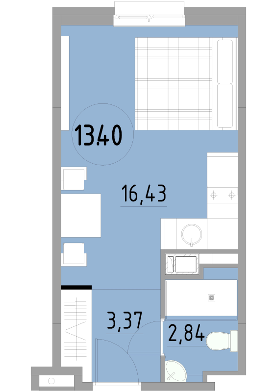 Квартира-студия, 22.64 м² в ЖК "Cosmos Smart Yuzhny" - планировка, фото №1