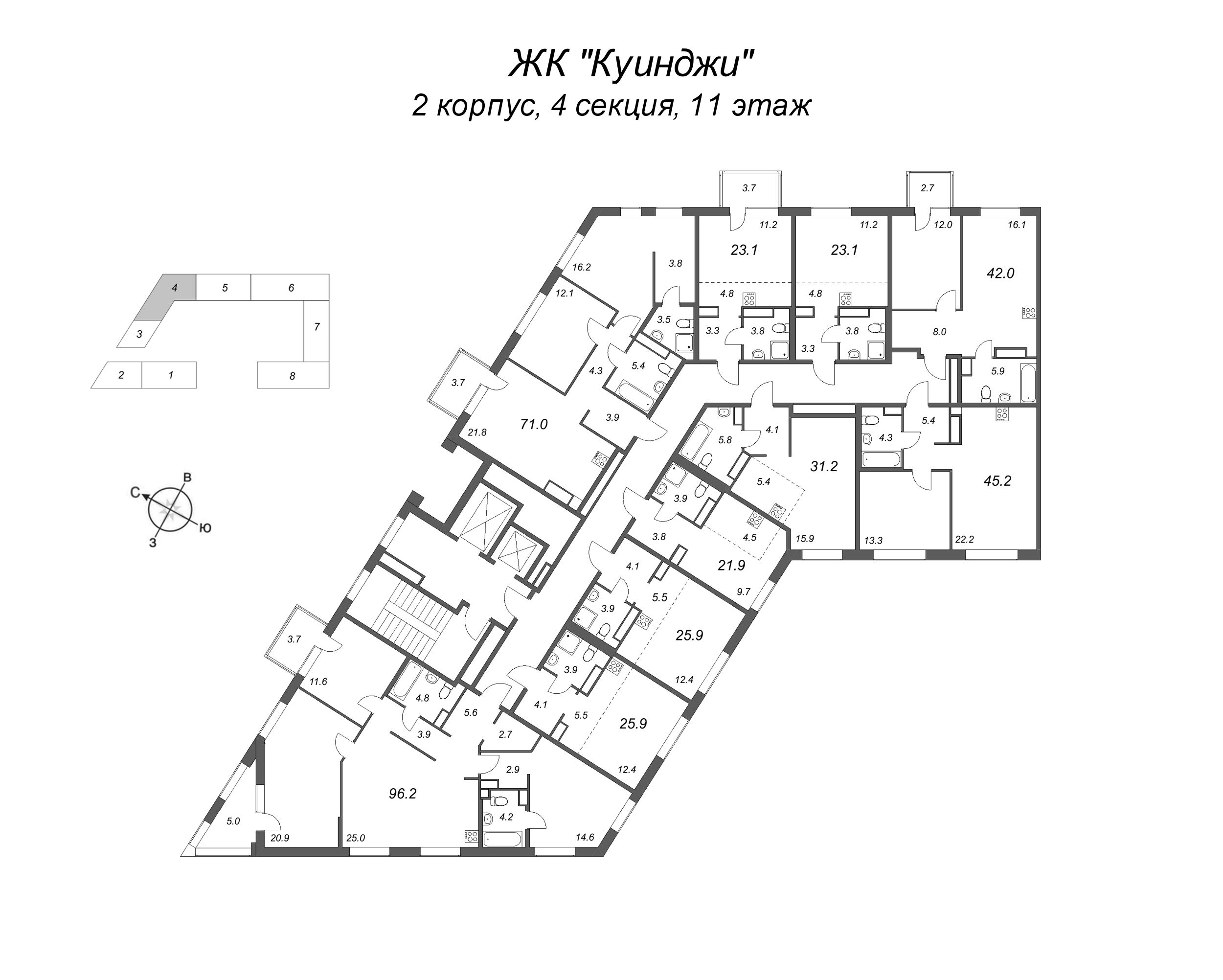 Квартира-студия, 25.9 м² в ЖК "Куинджи" - планировка этажа