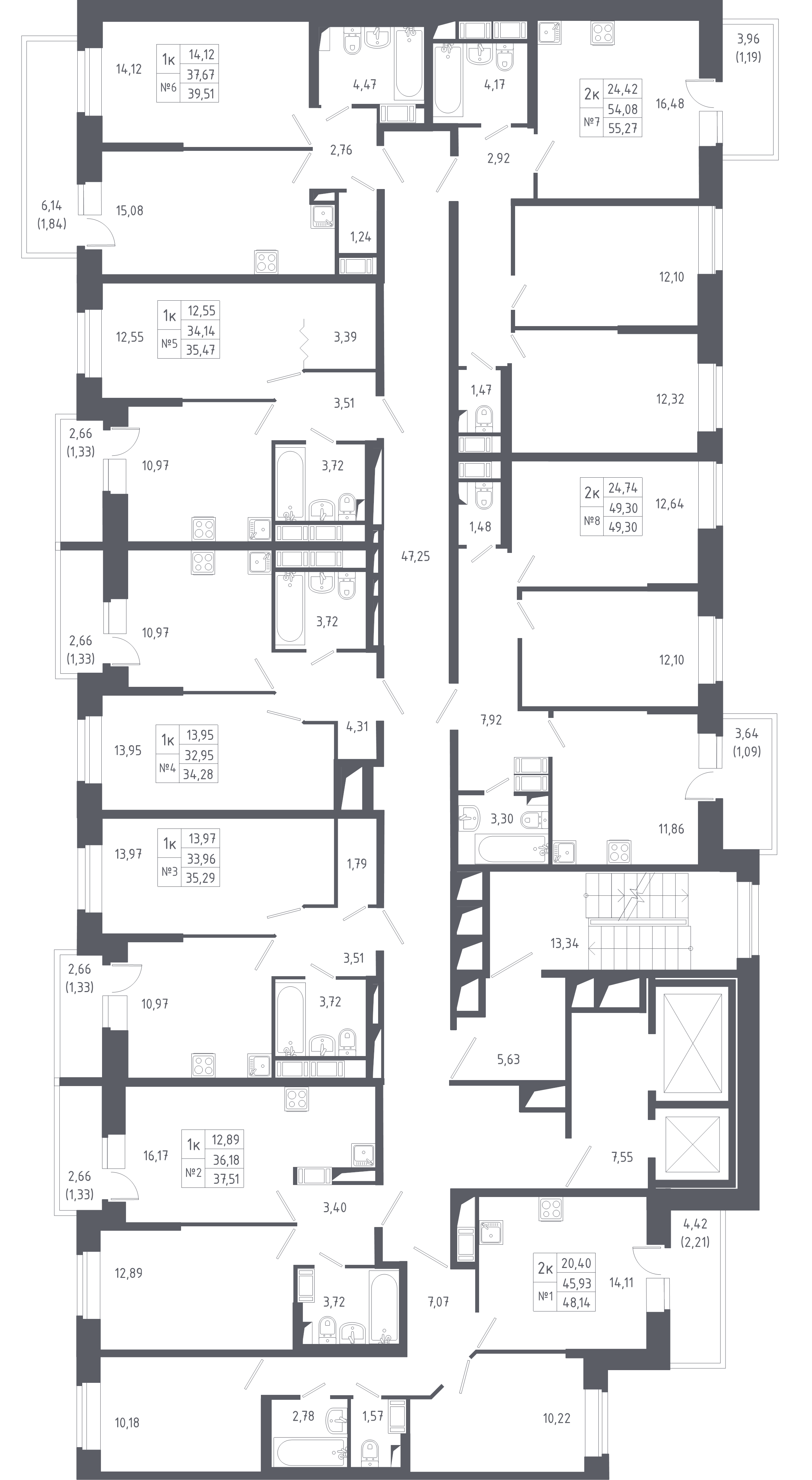 1-комнатная квартира, 34.28 м² - планировка этажа