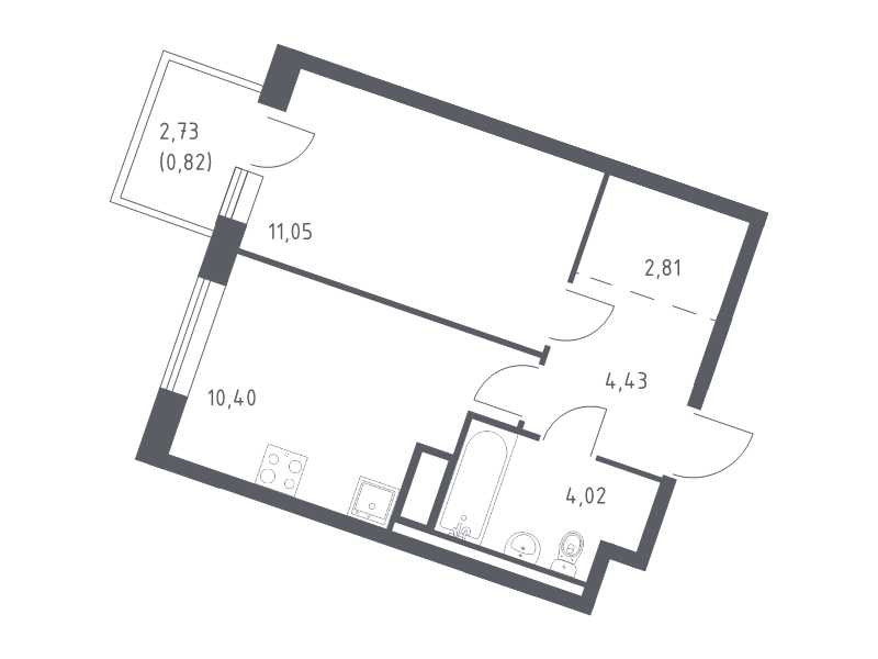 1-комнатная квартира, 33.53 м² в ЖК "Квартал Лаголово" - планировка, фото №1