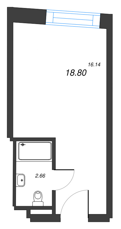 Квартира-студия, 18.8 м² - планировка, фото №1