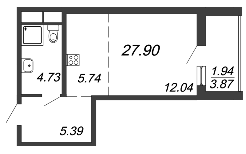 Квартира-студия, 27.9 м² в ЖК "Чёрная речка" - планировка, фото №1