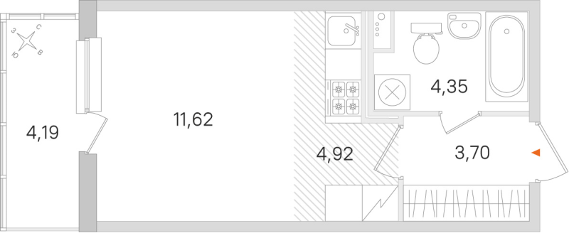 Квартира-студия, 24.59 м² в ЖК "Ясно.Янино" - планировка, фото №1