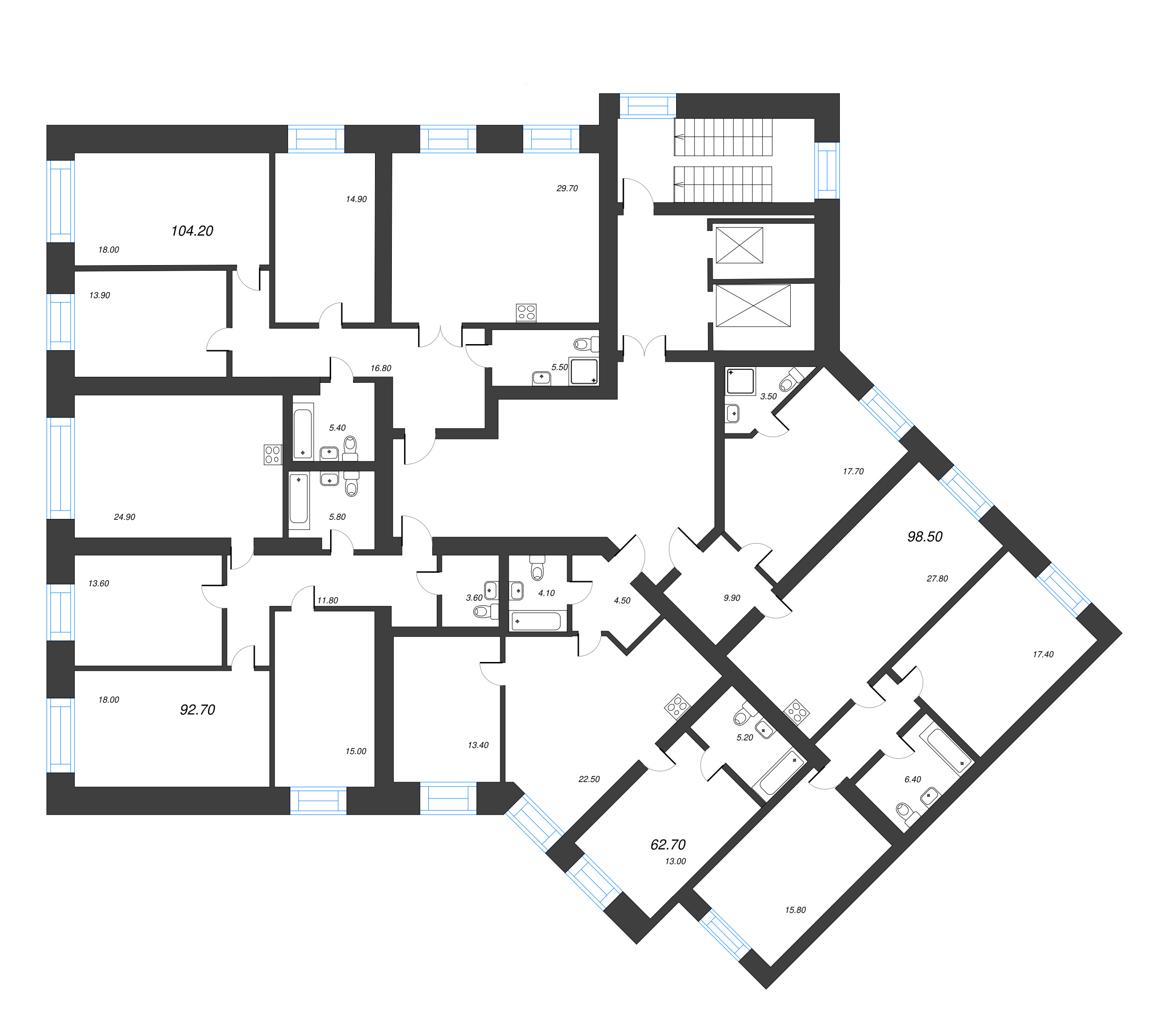 2-комнатная квартира, 62.7 м² в ЖК "Листва" - планировка этажа