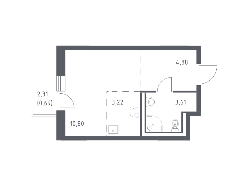Квартира-студия, 23.2 м² в ЖК "Квартал Лаголово" - планировка, фото №1
